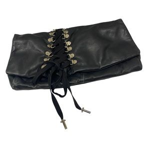 Junior Drake black leather corset lace clutch